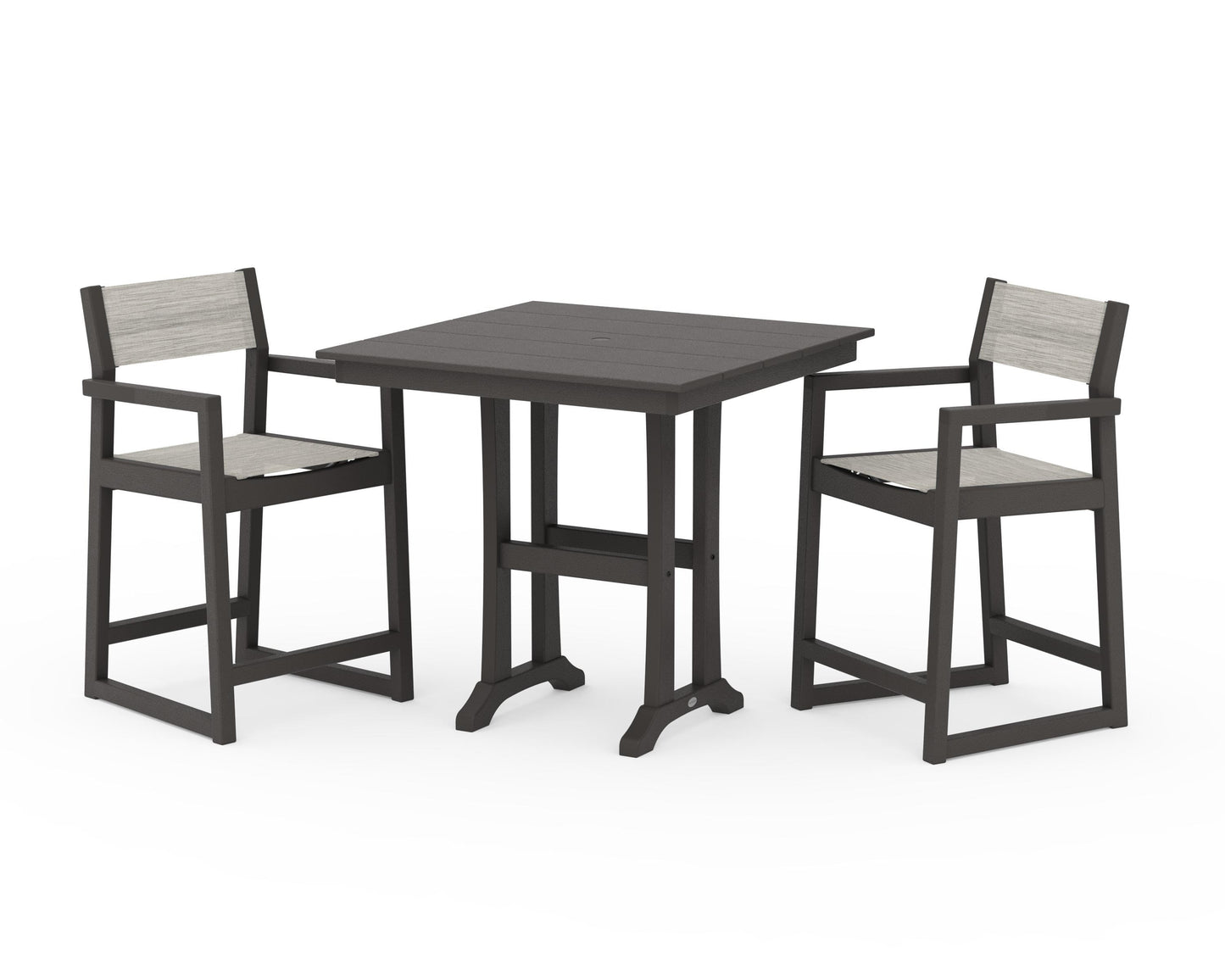 EDGE Sling Arm Chair 3-Piece Farmhouse Counter Set with Trestle Legs