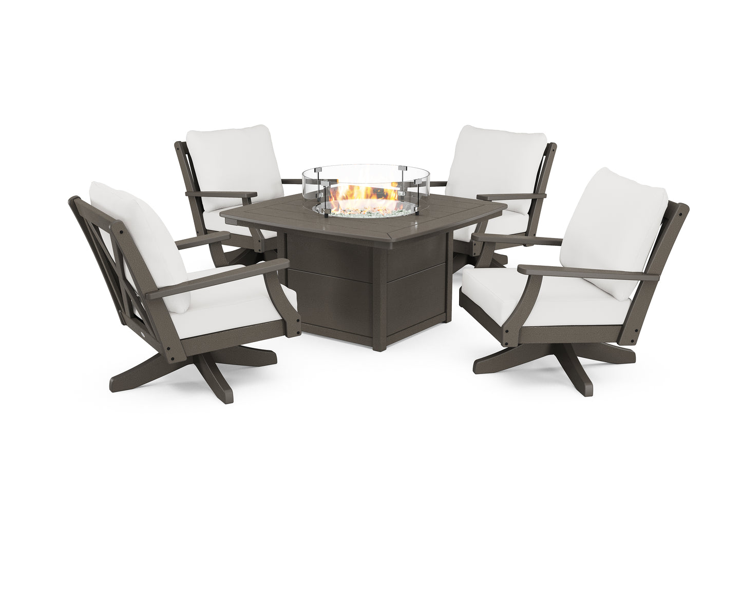Braxton 5-Piece Deep Seating Swivel Conversation Set with Fire Pit Table