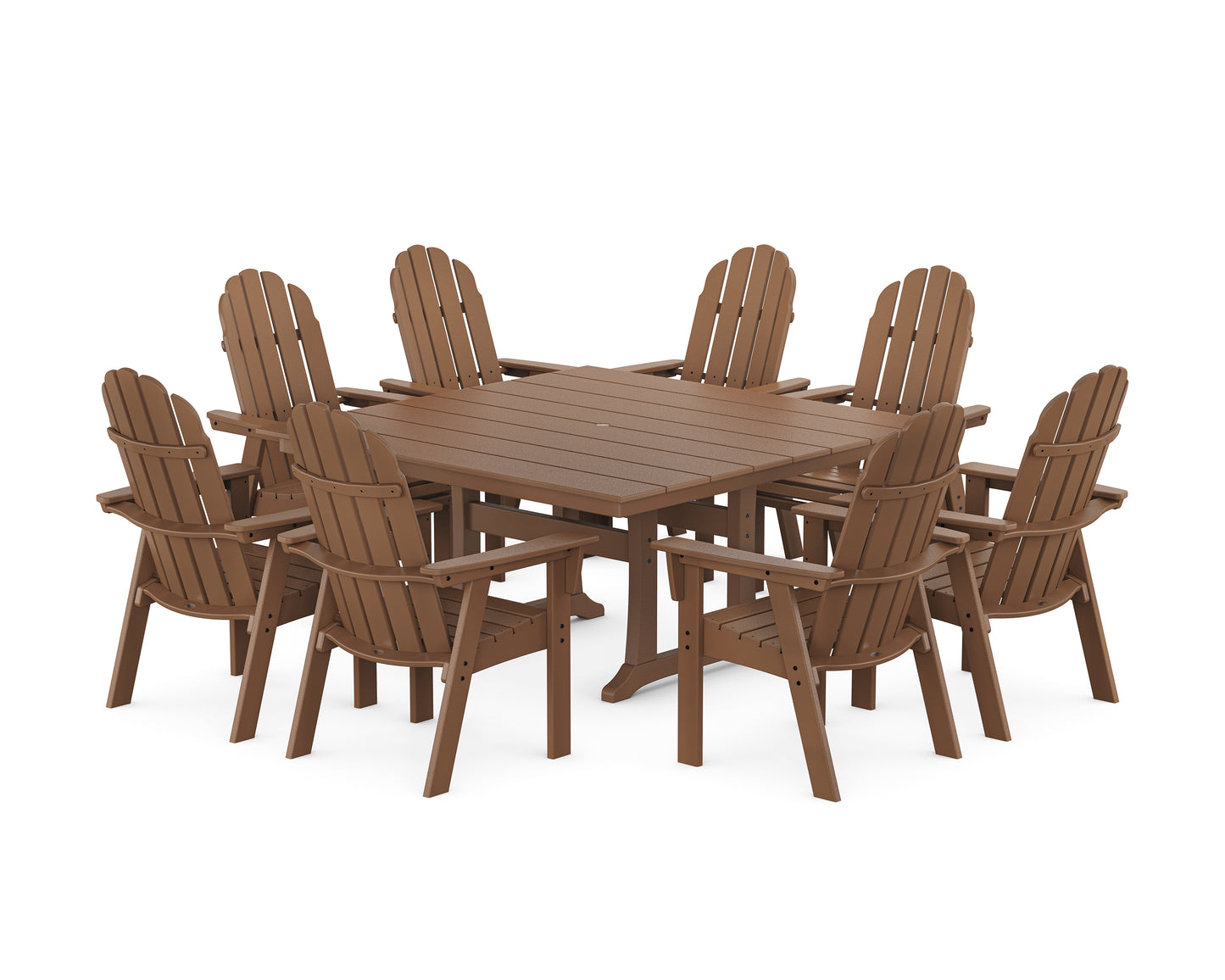 Vineyard Curveback Adirondack 9-Piece Square Farmhouse Dining Set with Trestle Legs