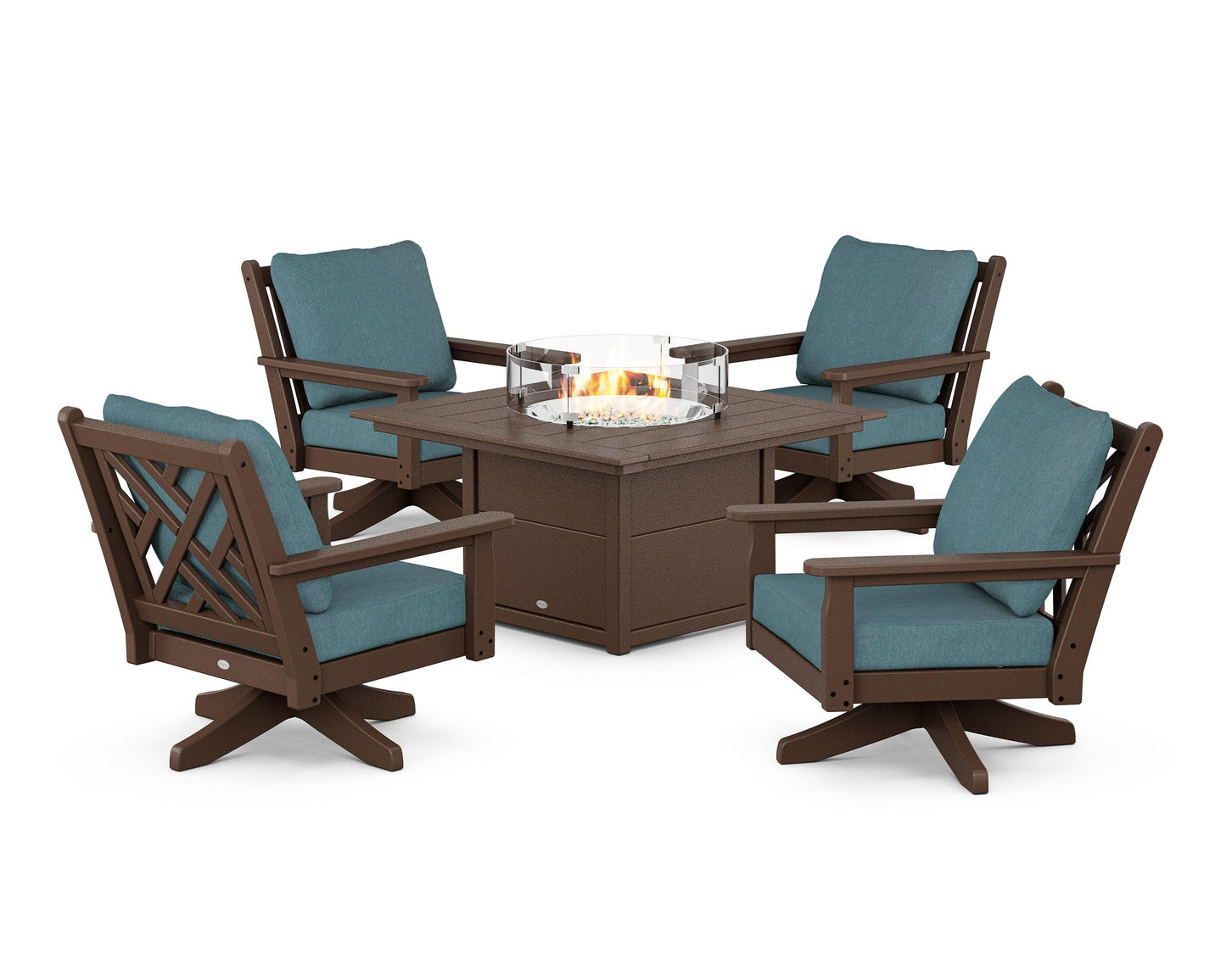 Chippendale 5-Piece Deep Seating Swivel Conversation Set with Fire Pit Table
