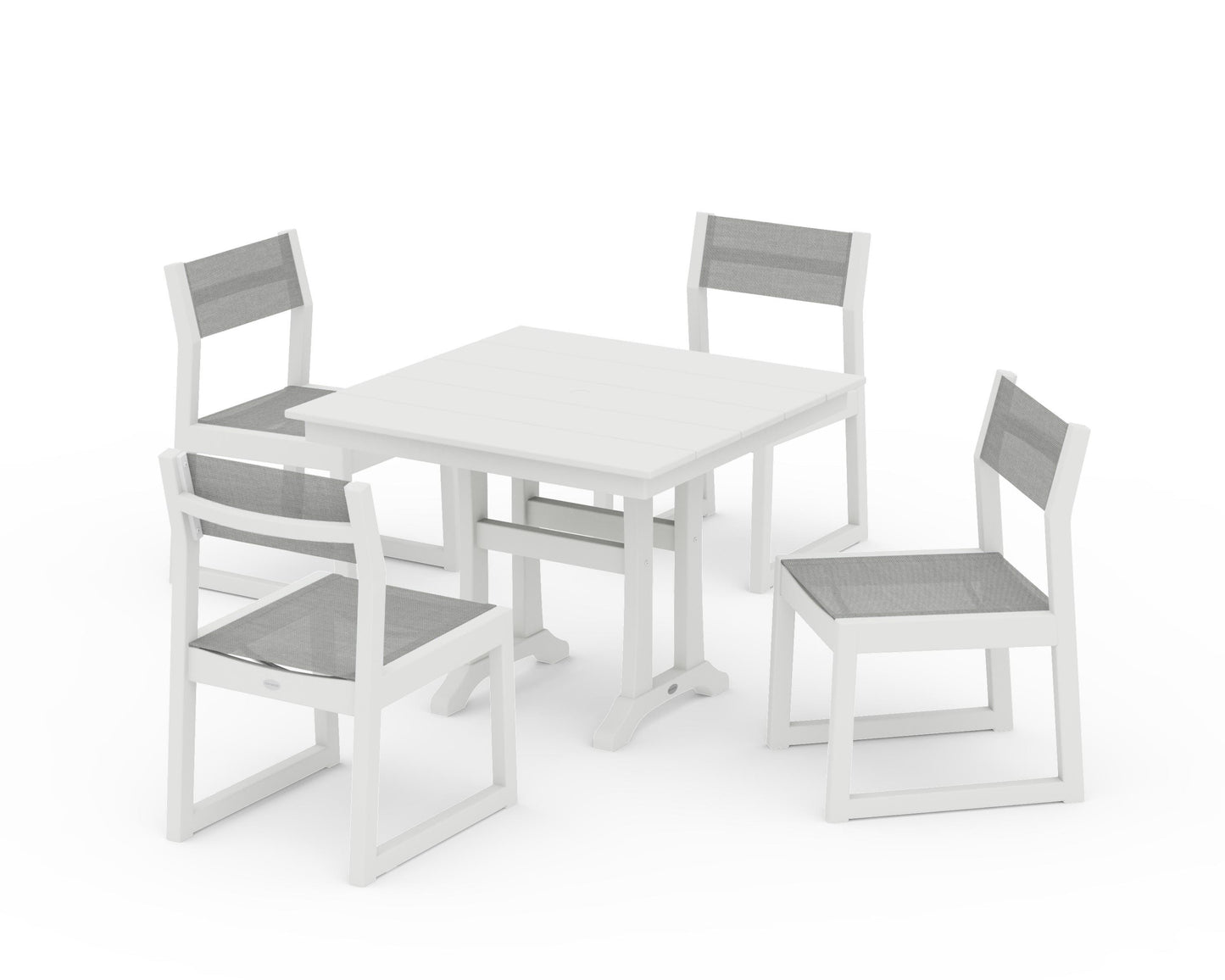 EDGE Sling 5-Piece Farmhouse Trestle Side Chair Dining Set