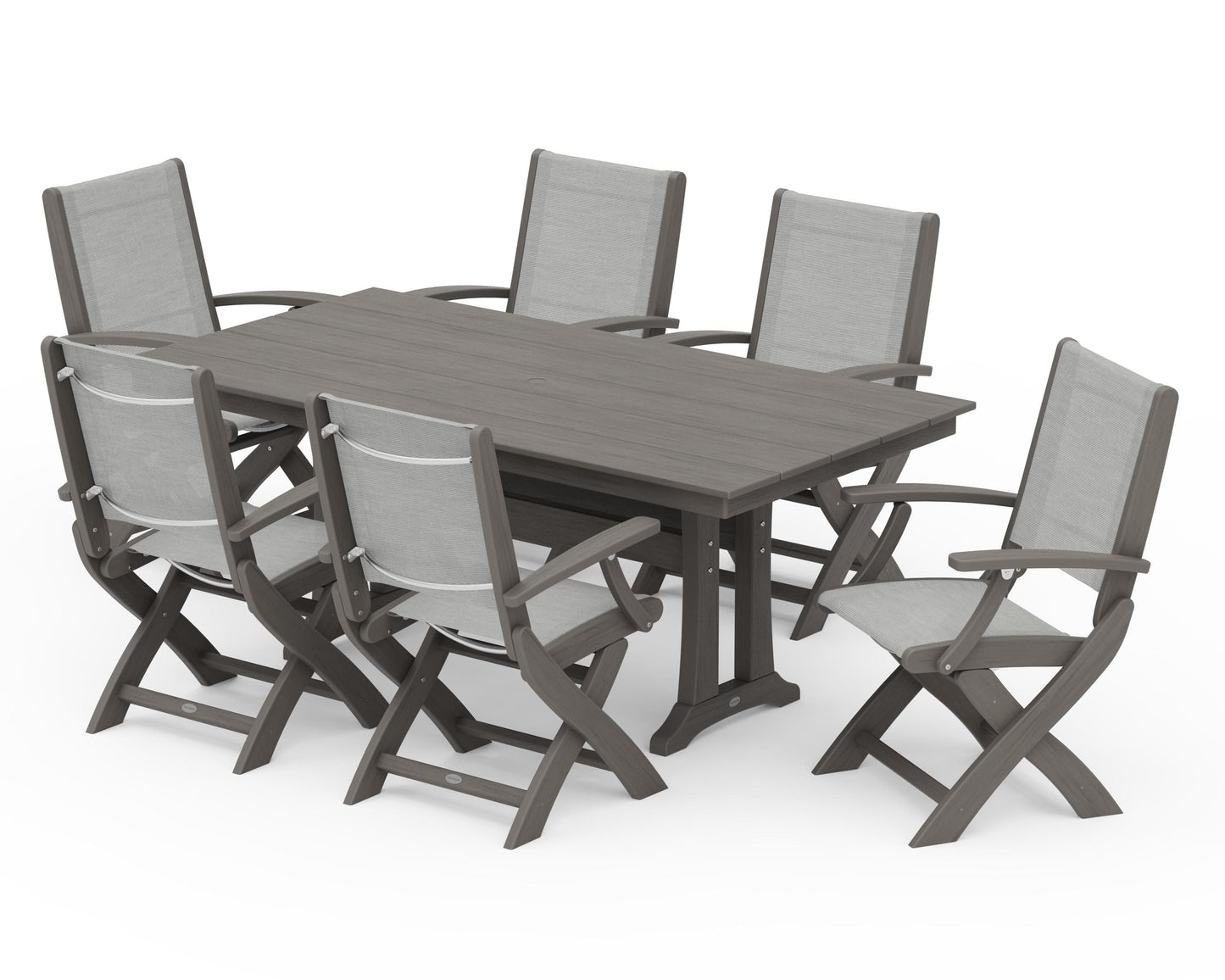 Coastal Folding Arm Chair 7-Piece Farmhouse Dining Set with Trestle Legs