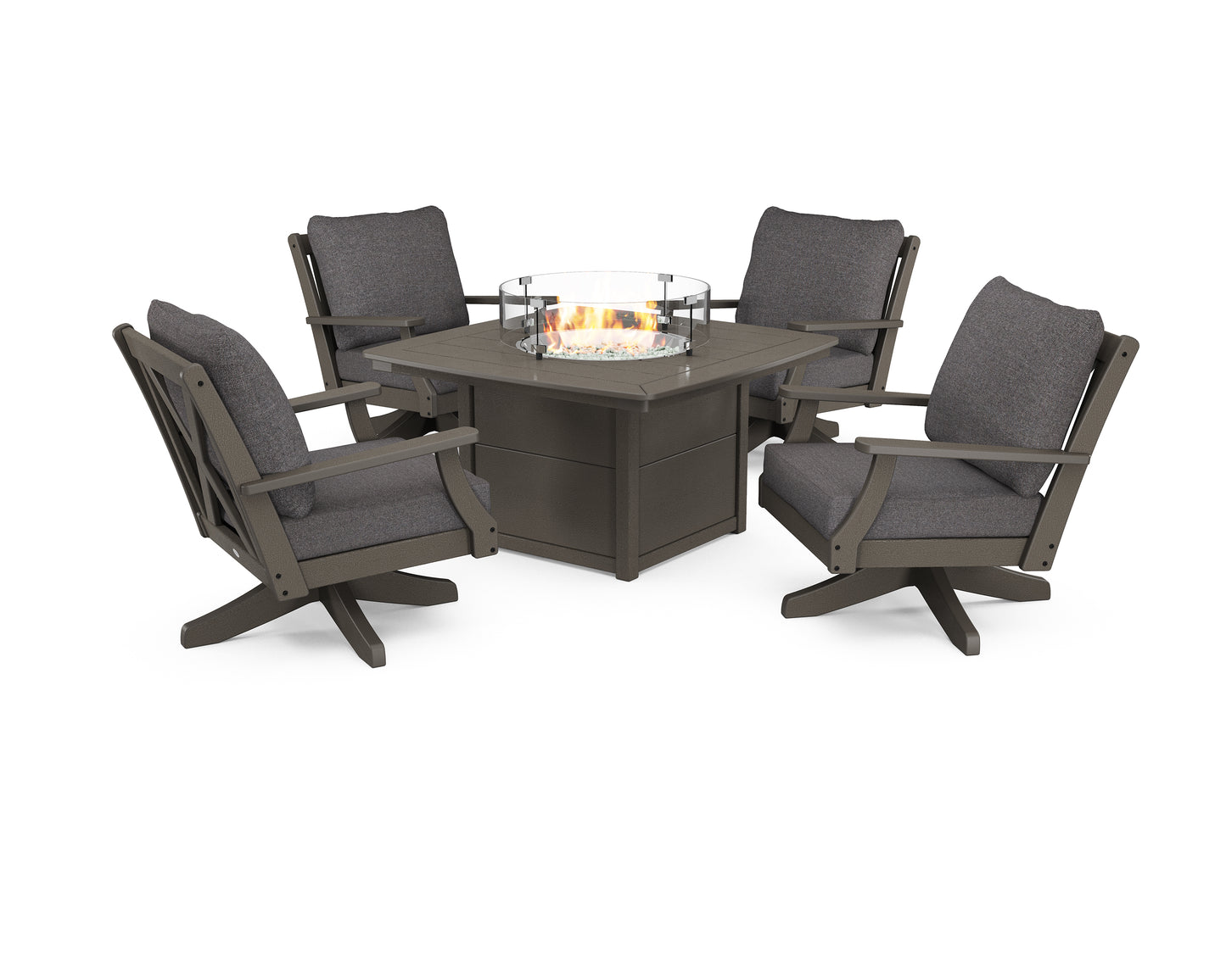 Braxton 5-Piece Deep Seating Swivel Conversation Set with Fire Pit Table