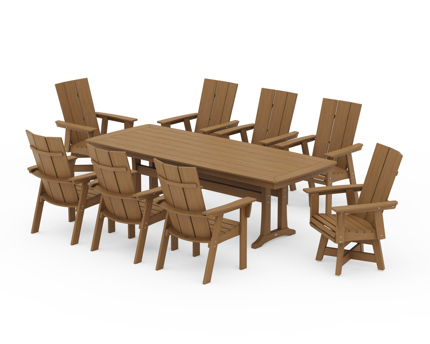 Modern Curveback Adirondack Swivel 9-Piece Dining Set with Trestle Legs