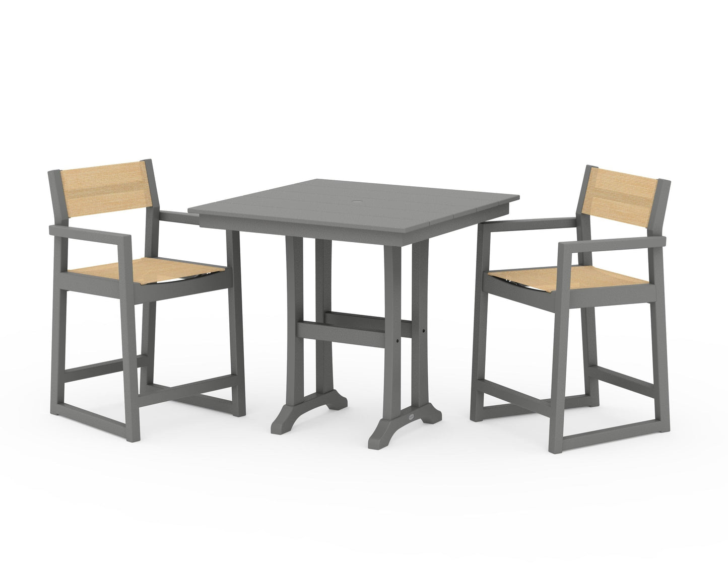 EDGE Sling Arm Chair 3-Piece Farmhouse Counter Set with Trestle Legs