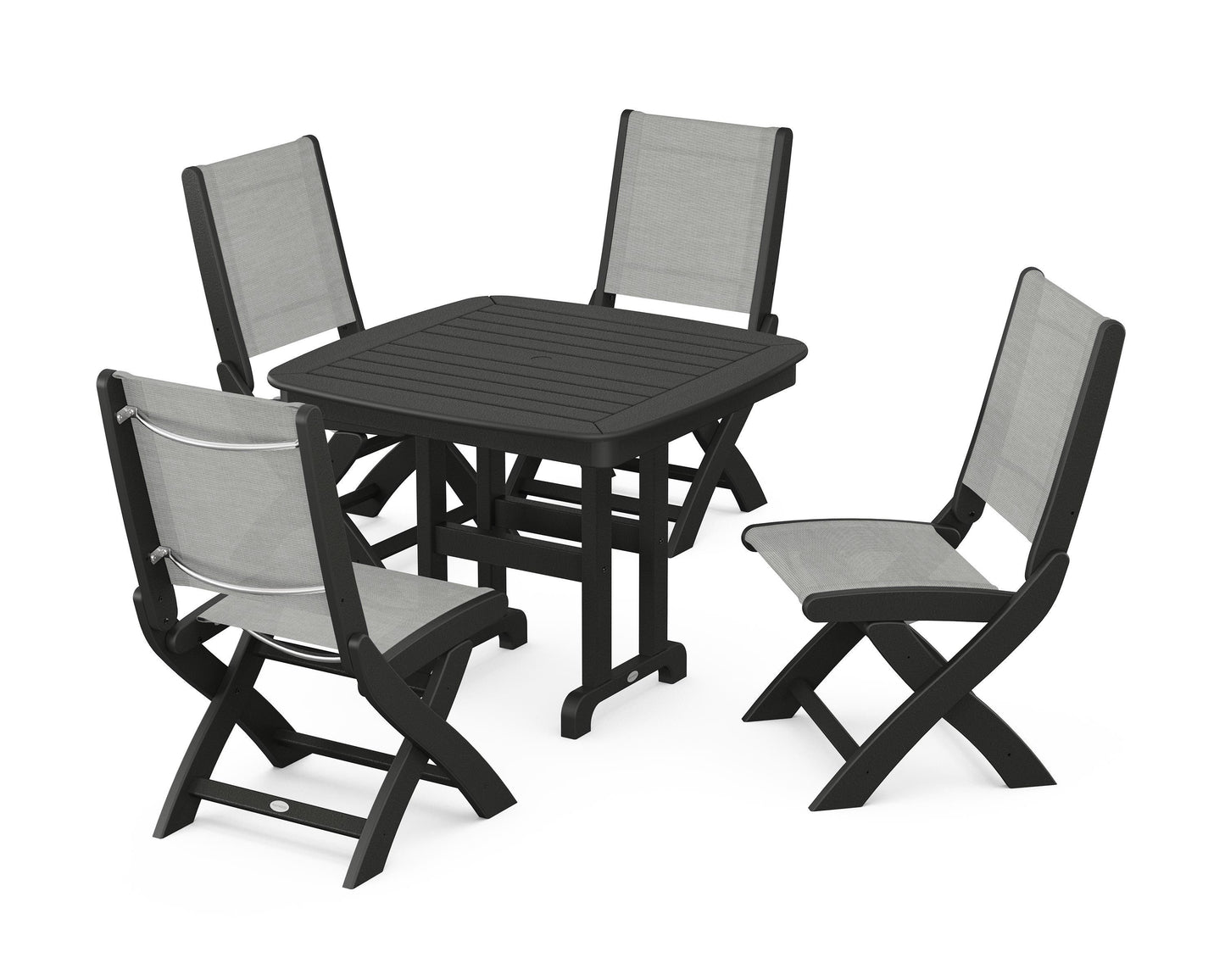 Coastal Folding Side Chair 5-Piece Dining Set
