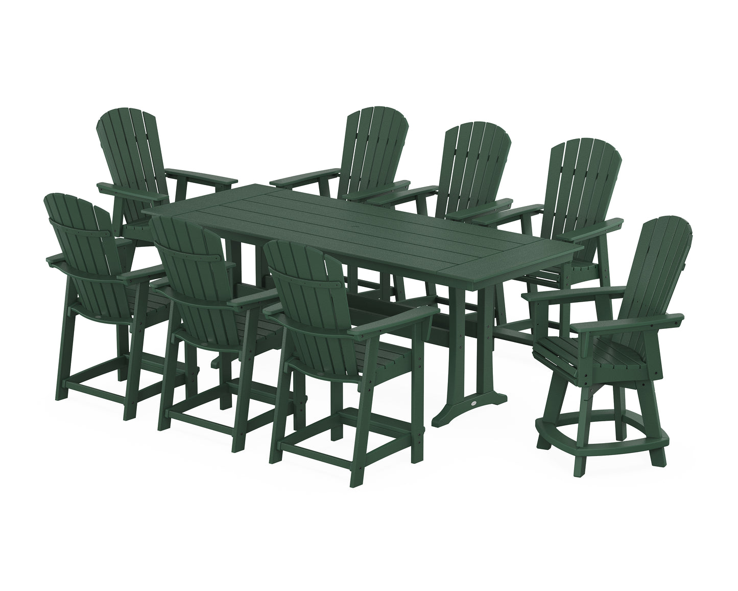 Nautical Curveback Adirondack Swivel Chair 9-Piece Farmhouse Counter Set with Trestle Legs