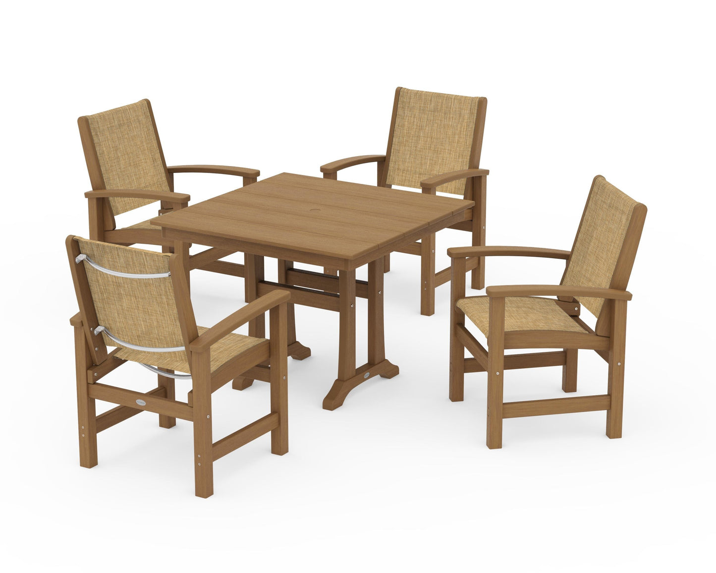 Coastal 5-Piece Farmhouse Dining Set With Trestle Legs