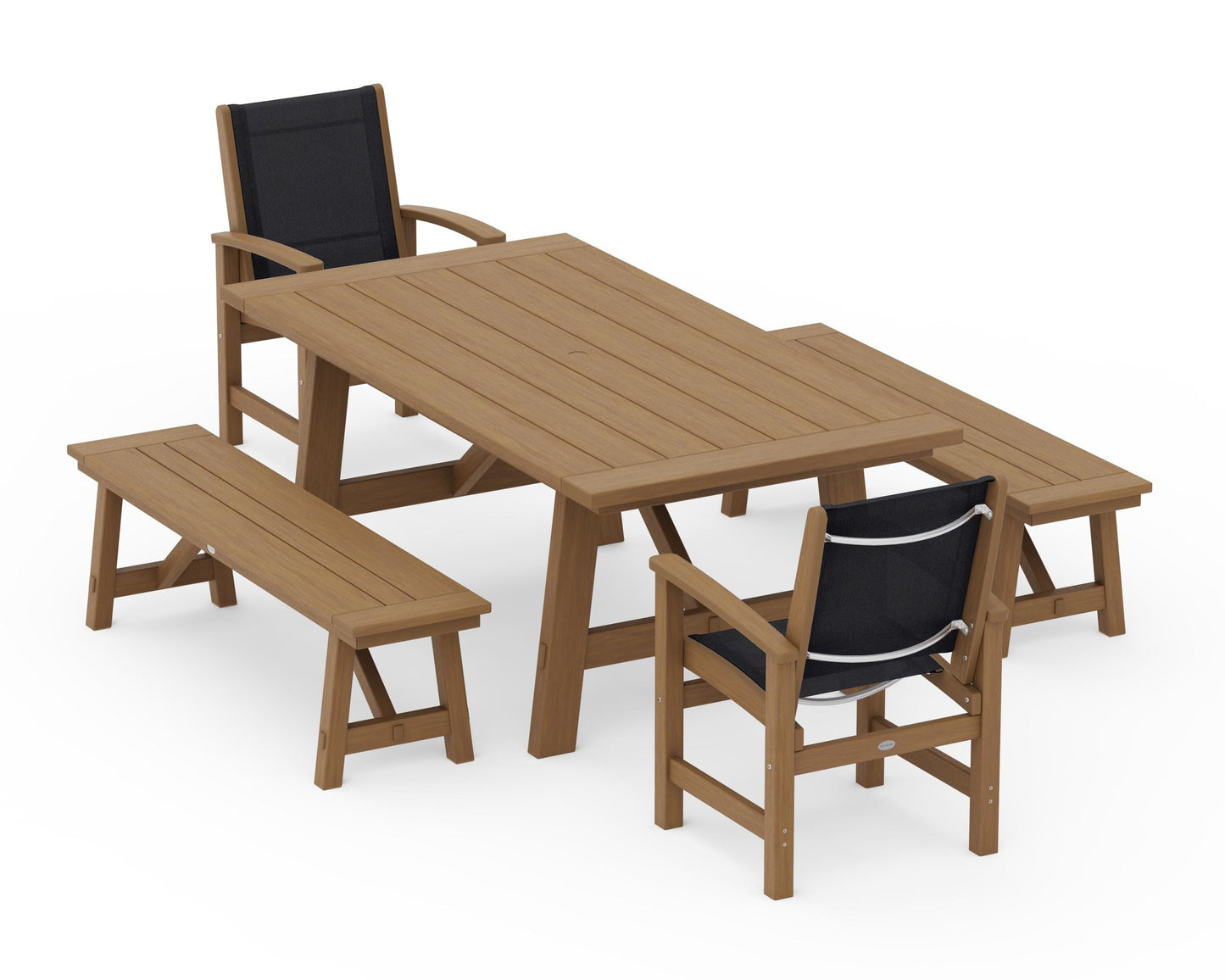 Coastal 5-Piece Rustic Farmhouse Dining Set With Benches