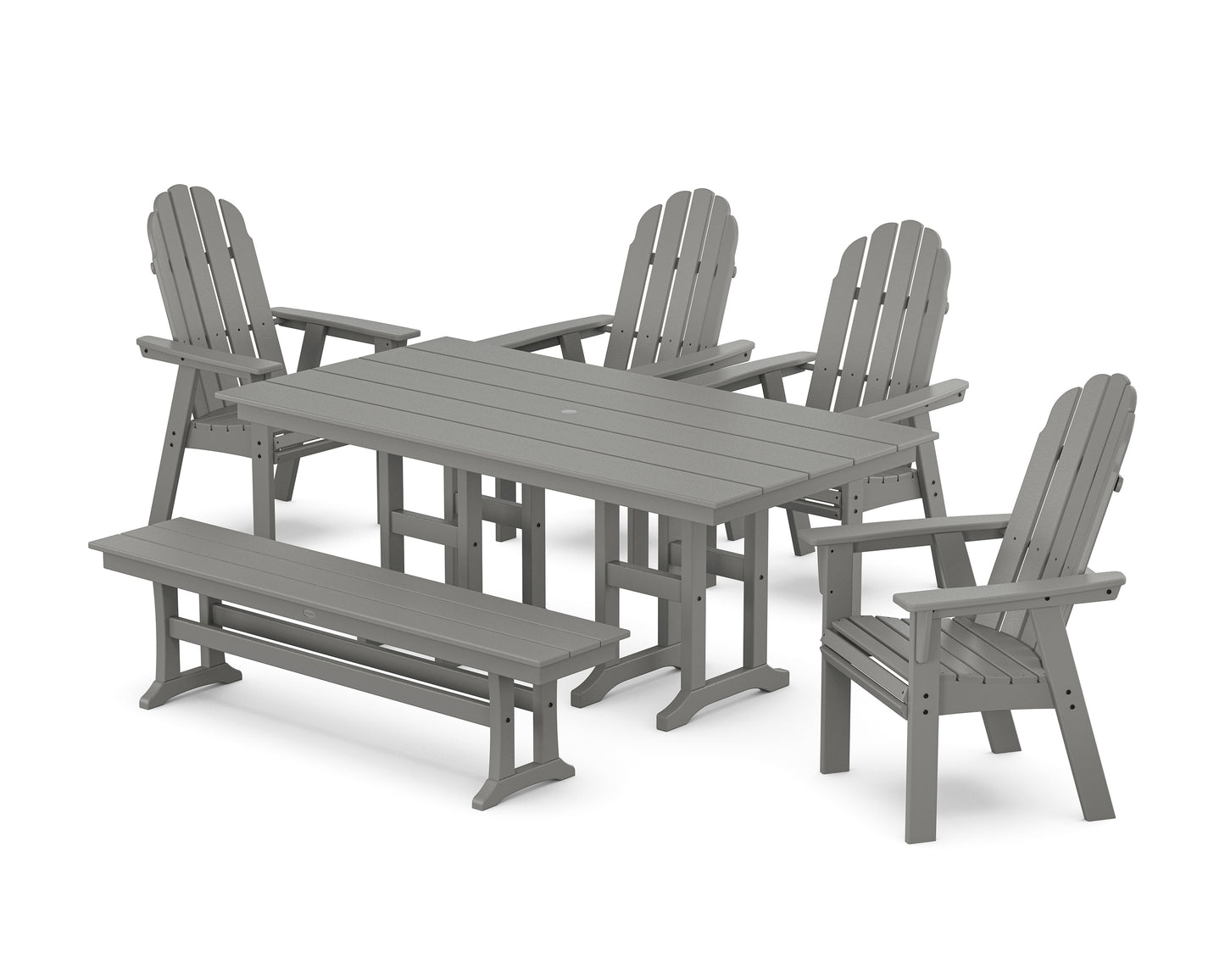 Vineyard Curveback Adirondack Chair 6-Piece Farmhouse Dining Set with Bench