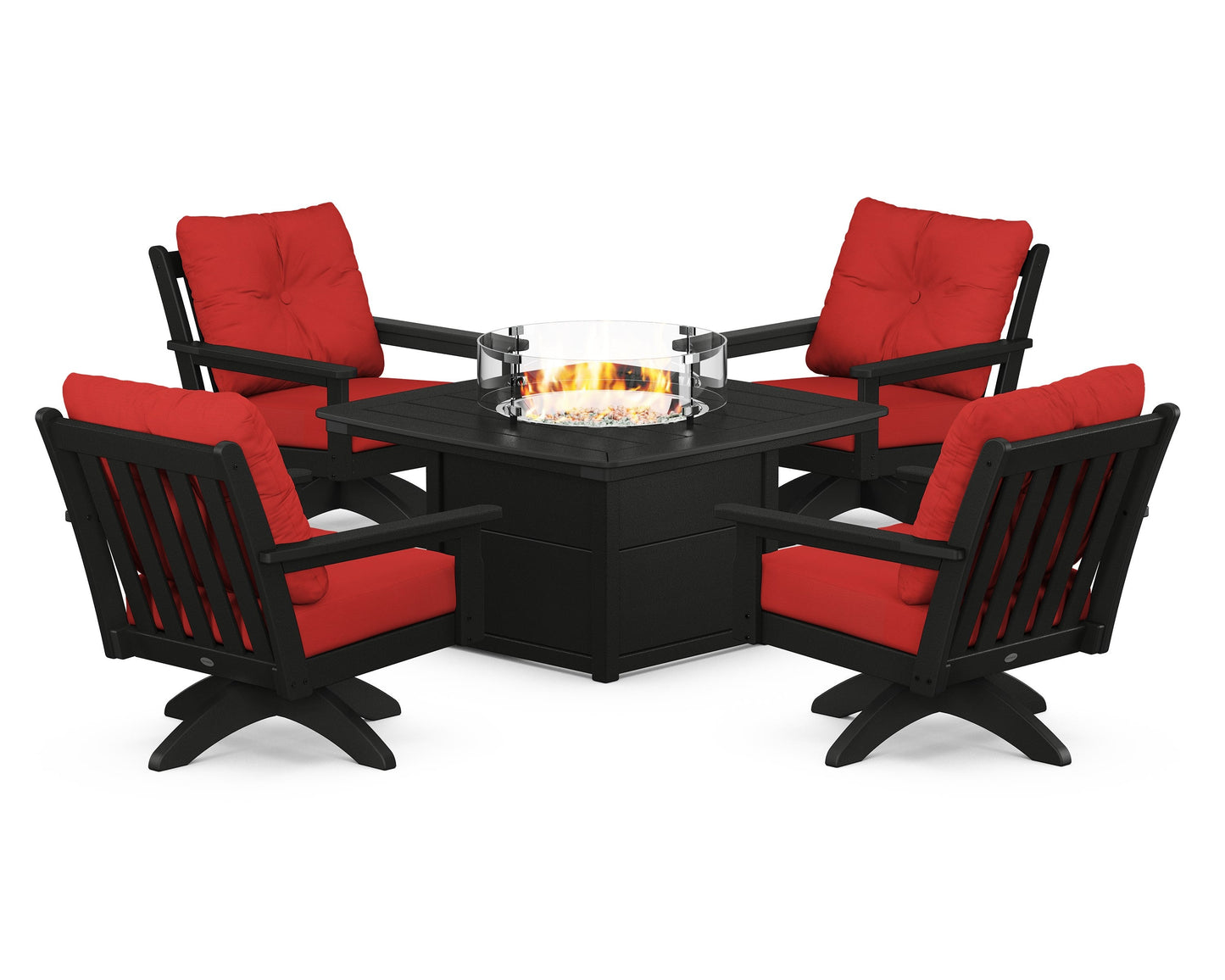 Vineyard 5-Piece Deep Seating Swivel Conversation Set with Fire Pit Table