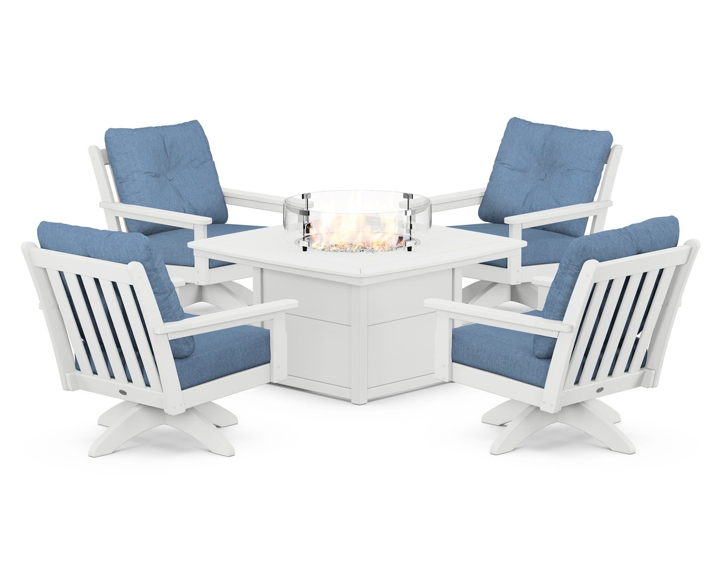 Vineyard 5-Piece Deep Seating Swivel Conversation Set with Fire Pit Table