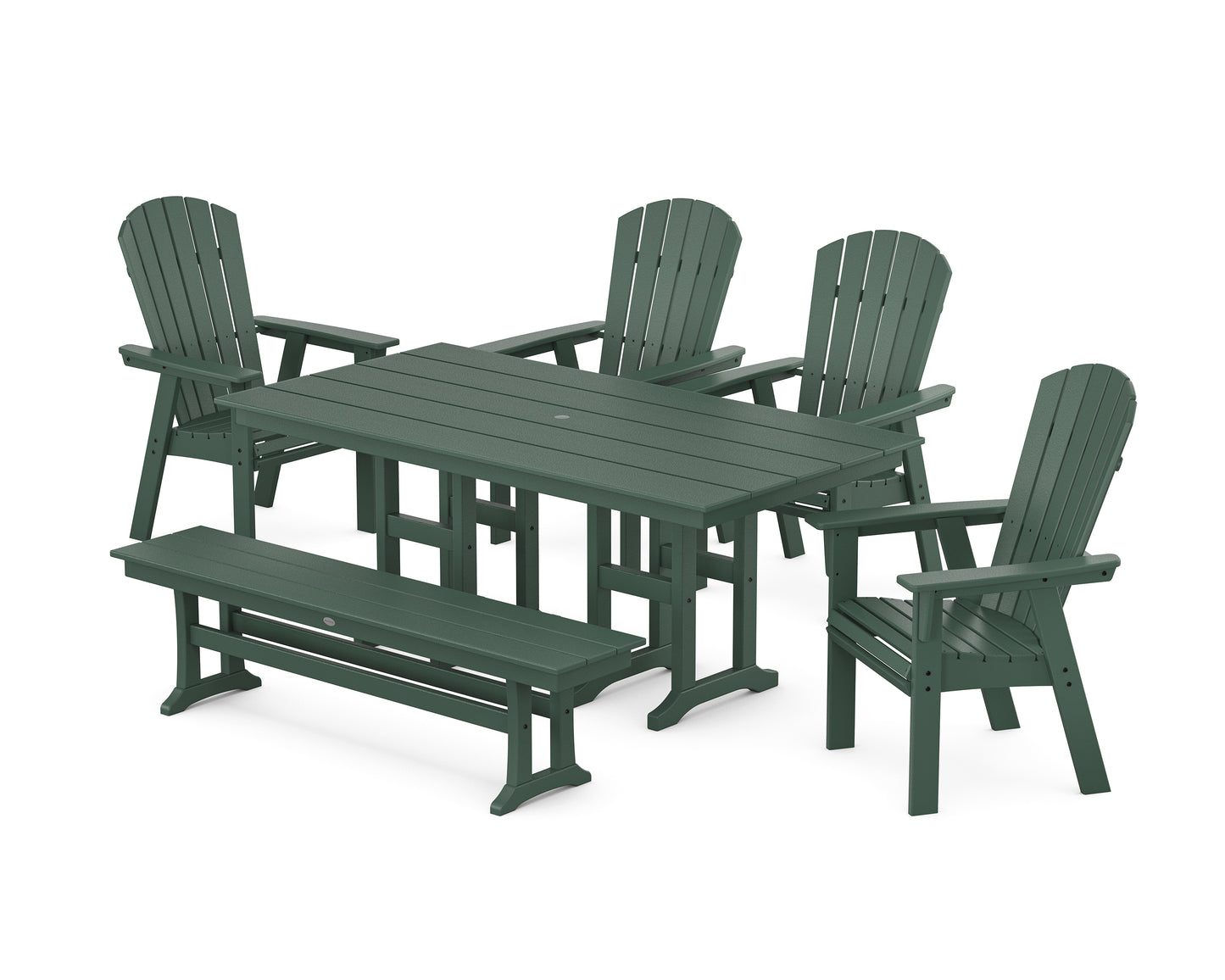 Nautical Curveback Adirondack 6-Piece Farmhouse Dining Set with Bench