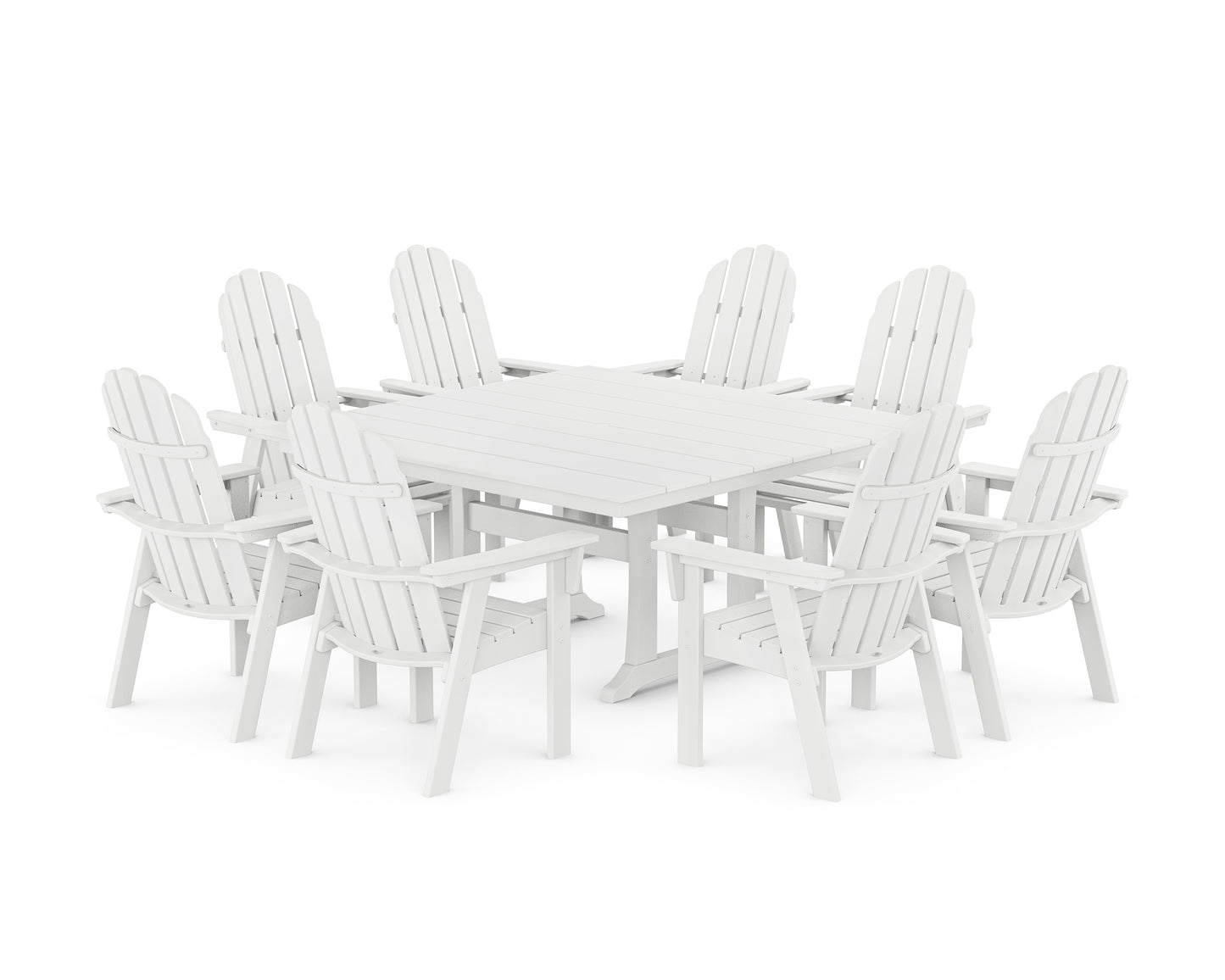 Vineyard Curveback Adirondack 9-Piece Square Farmhouse Dining Set with Trestle Legs