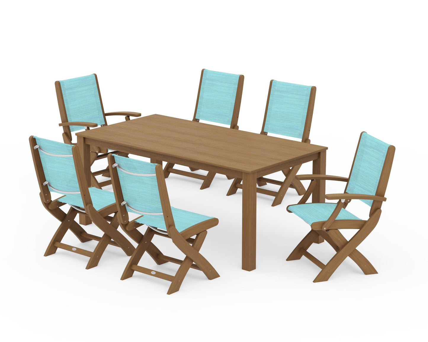 Coastal Folding Chair 7-Piece Parsons Dining Set
