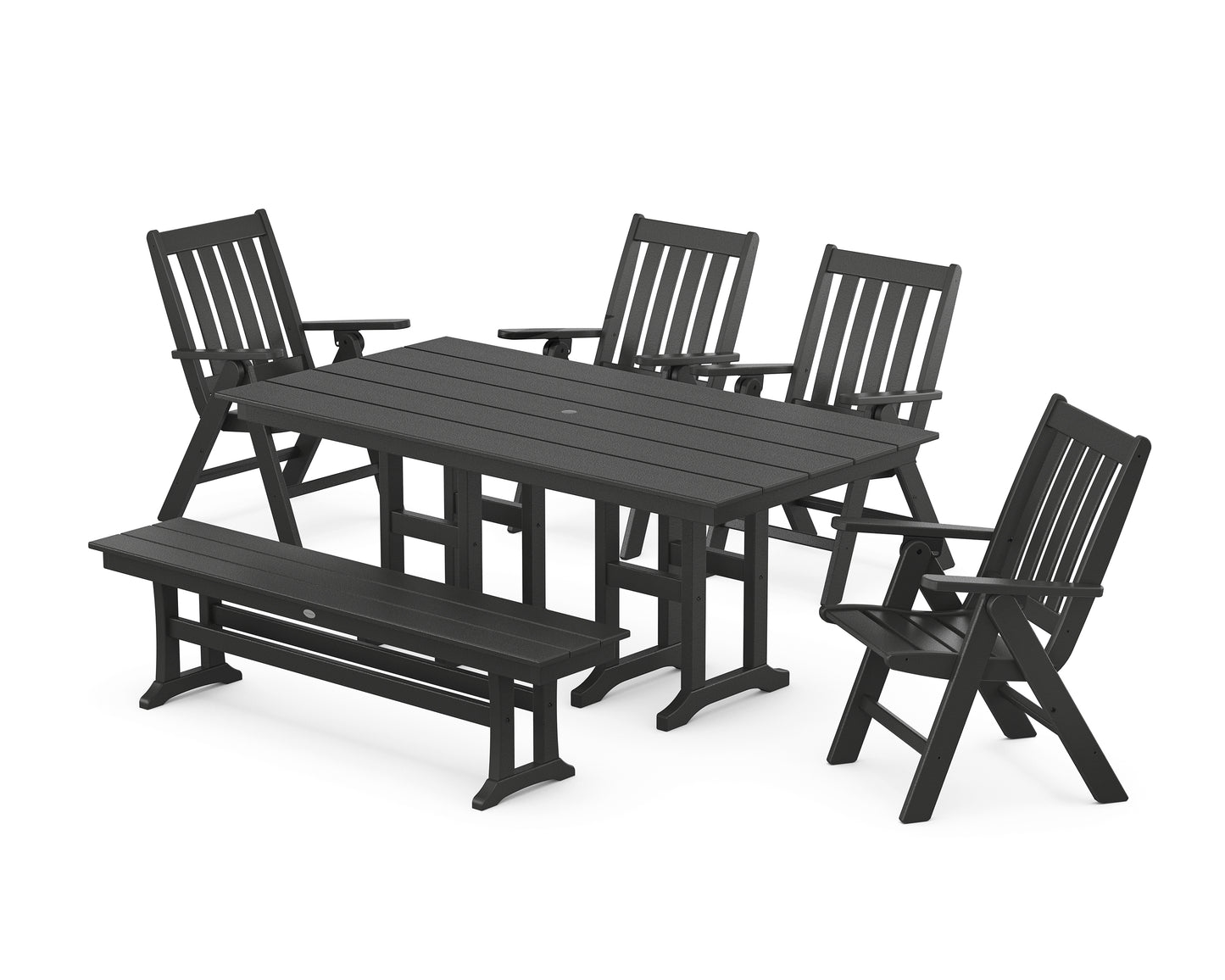 Vineyard Folding Chair 6-Piece Farmhouse Dining Set with Bench