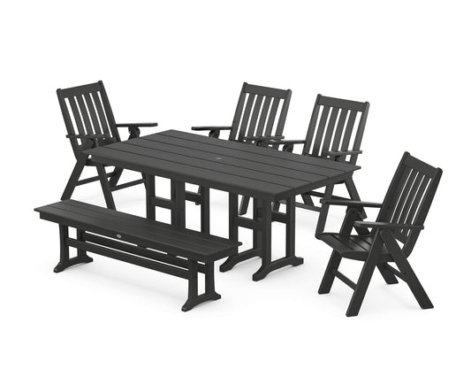 Vineyard Folding Chair 6-Piece Farmhouse Dining Set with Bench