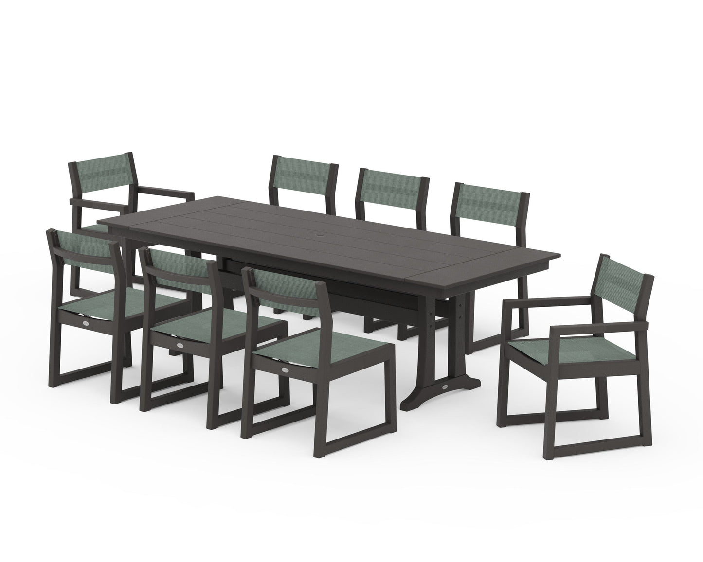 EDGE Sling 9-Piece Farmhouse Trestle Dining Set