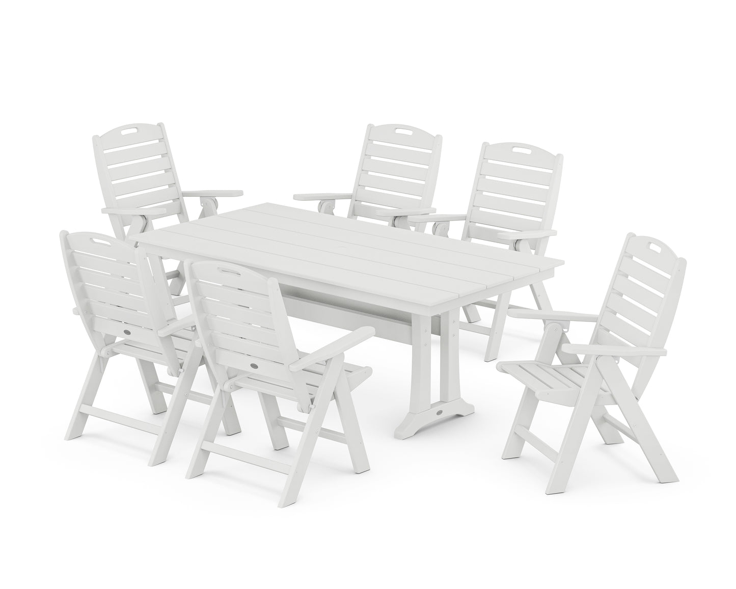 Nautical Highback 7-Piece Farmhouse Dining Set with Trestle Legs