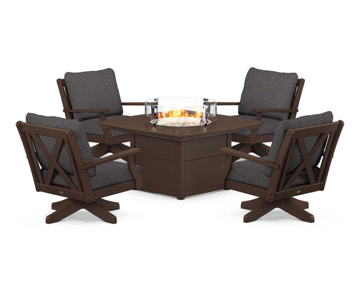 Braxton 5-Piece Deep Seating Swivel Conversation Set with Fire Pit Table