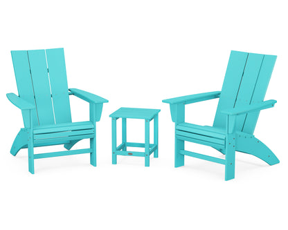 Modern 3-Piece Curveback Adirondack Set with Long Island 18" Side Table