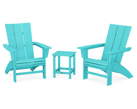 Modern 3-Piece Curveback Adirondack Set with Long Island 18" Side Table
