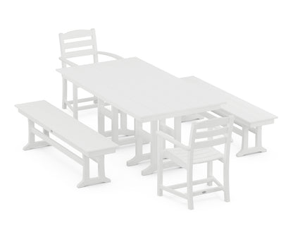 La Casa Cafe 5-Piece Farmhouse Dining Set with Benches