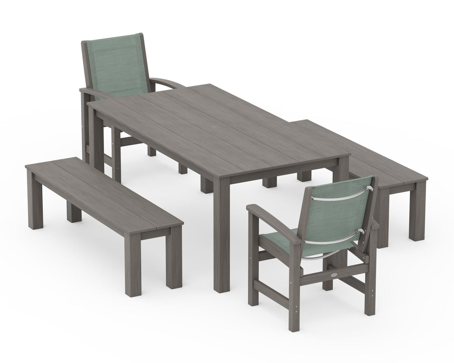 Coastal 5-Piece Parsons Dining Set with Benches