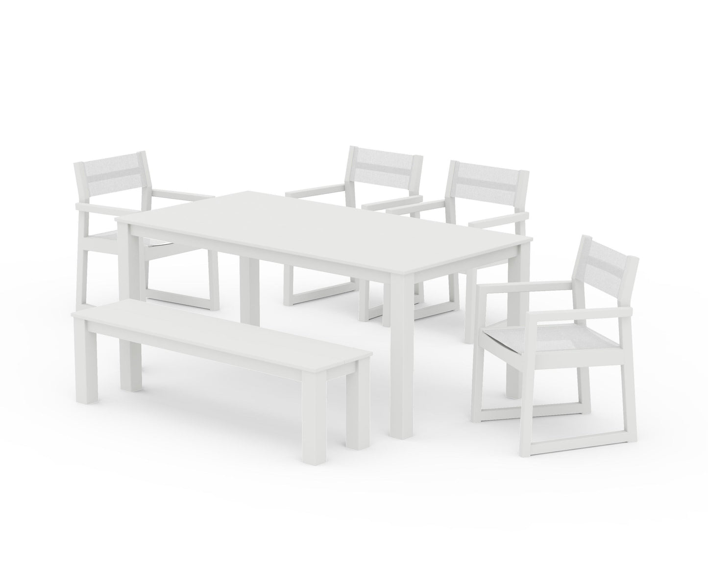 EDGE Sling Arm Chair 6-Piece Parsons Dining Set with Bench