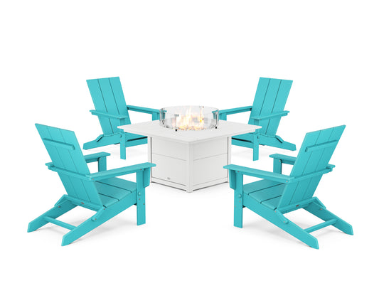 5-Piece Modern Studio Folding Adirondack Conversation Set with Fire Pit Table