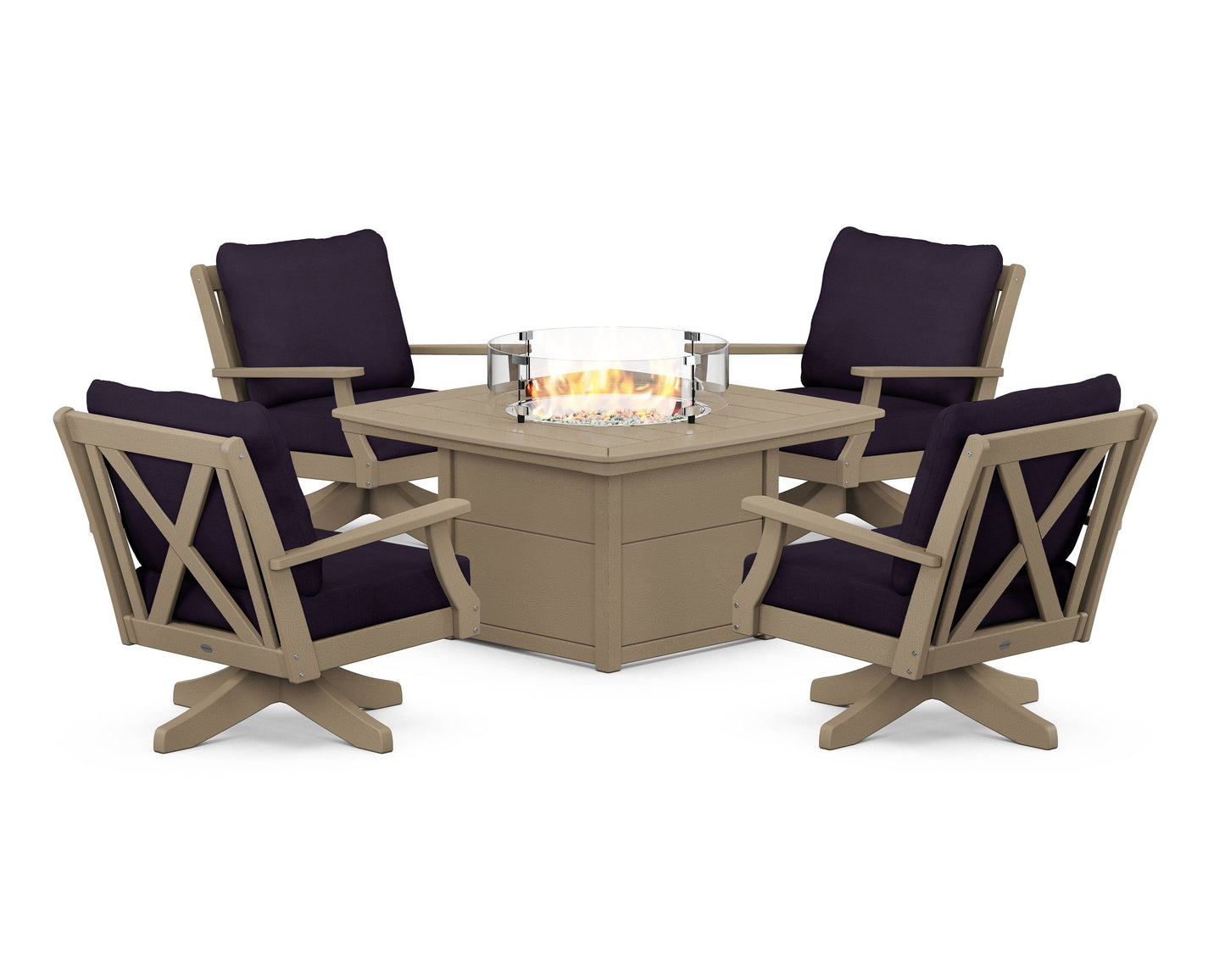 Braxton 5-Piece Deep Seating Swivel Conversation Set with Fire Pit Table