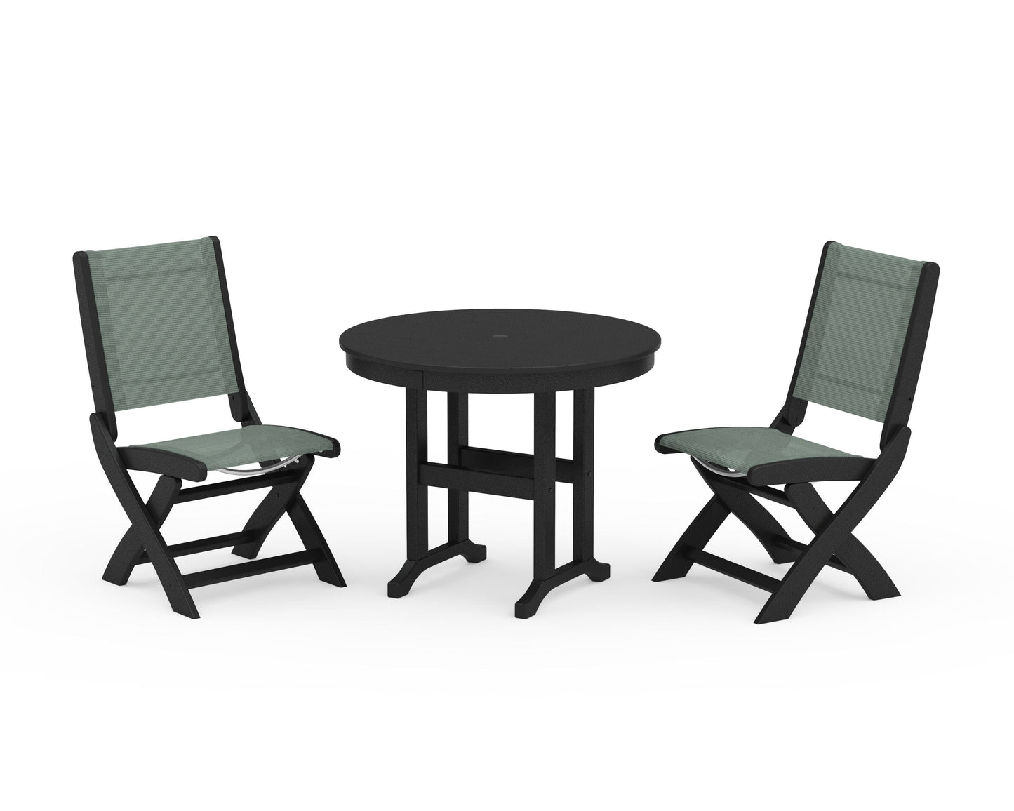 Coastal Folding Side Chair 3-Piece Round Dining Set