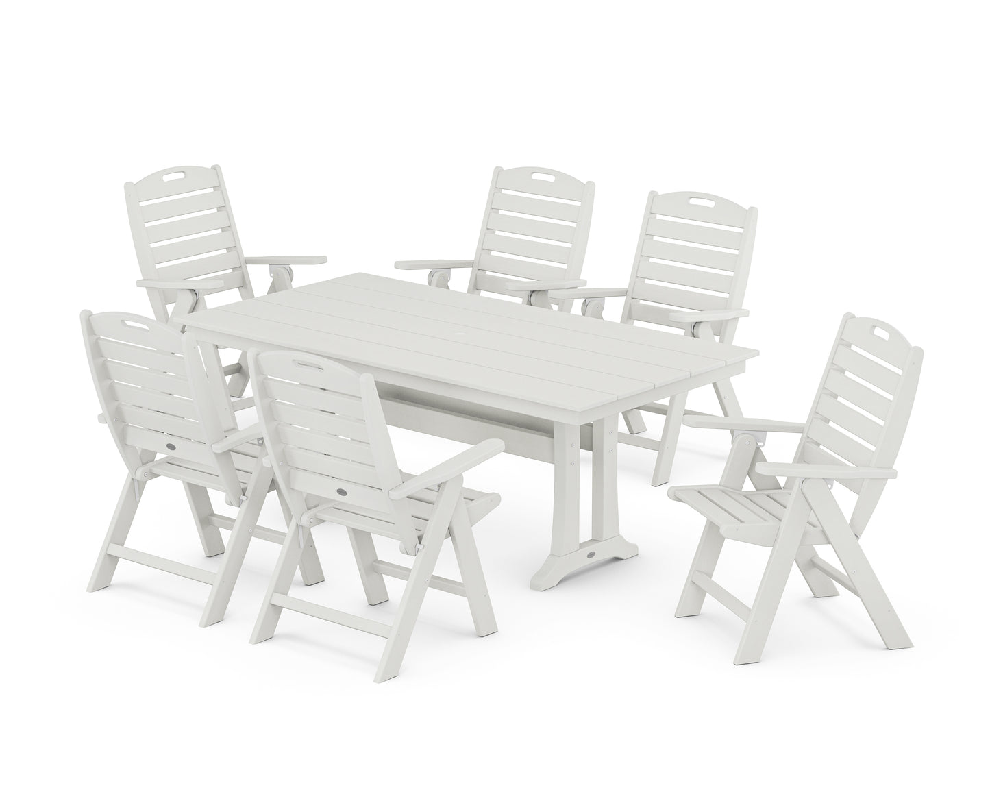 Nautical Highback 7-Piece Farmhouse Dining Set with Trestle Legs