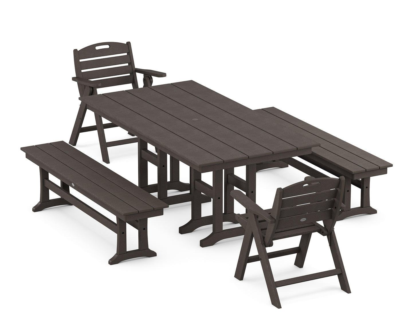 Nautical Lowback 5-Piece Farmhouse Dining Set with Benches