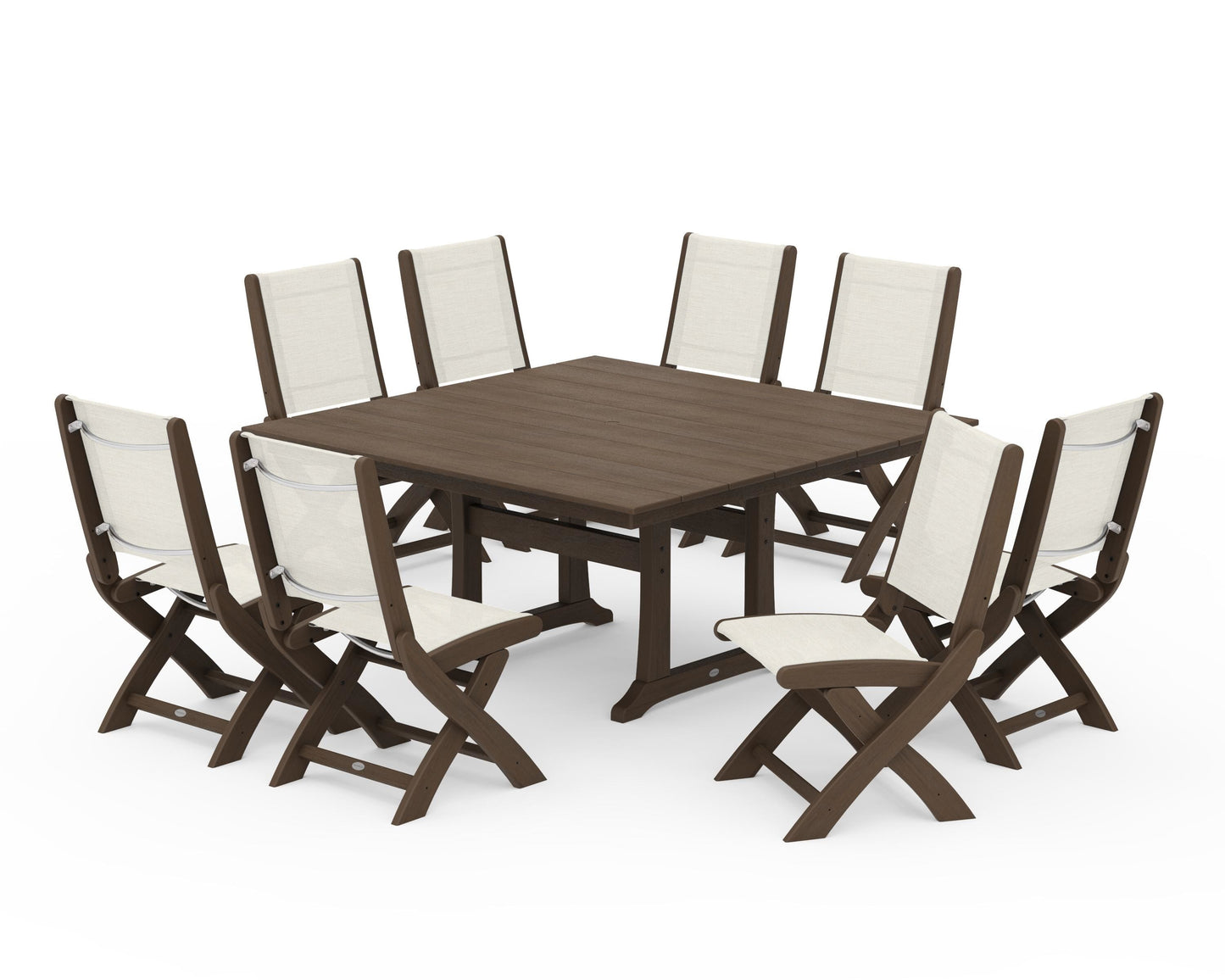 Coastal Folding Side Chair 9-Piece Farmhouse Dining Set