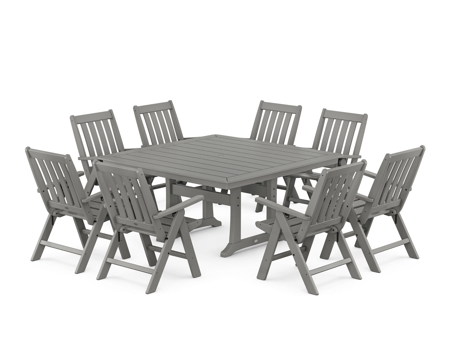 Vineyard Folding Chair 9-Piece Square Dining Set with Trestle Legs
