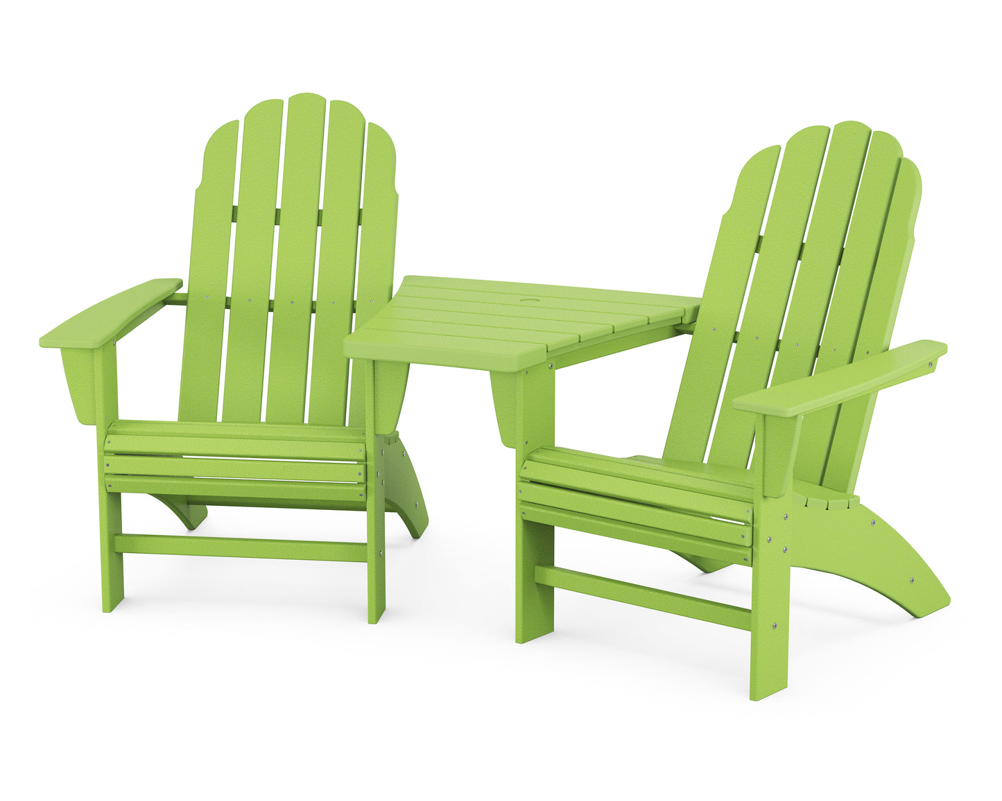 Vineyard 3-Piece Curveback Adirondack Set with Angled Connecting Table