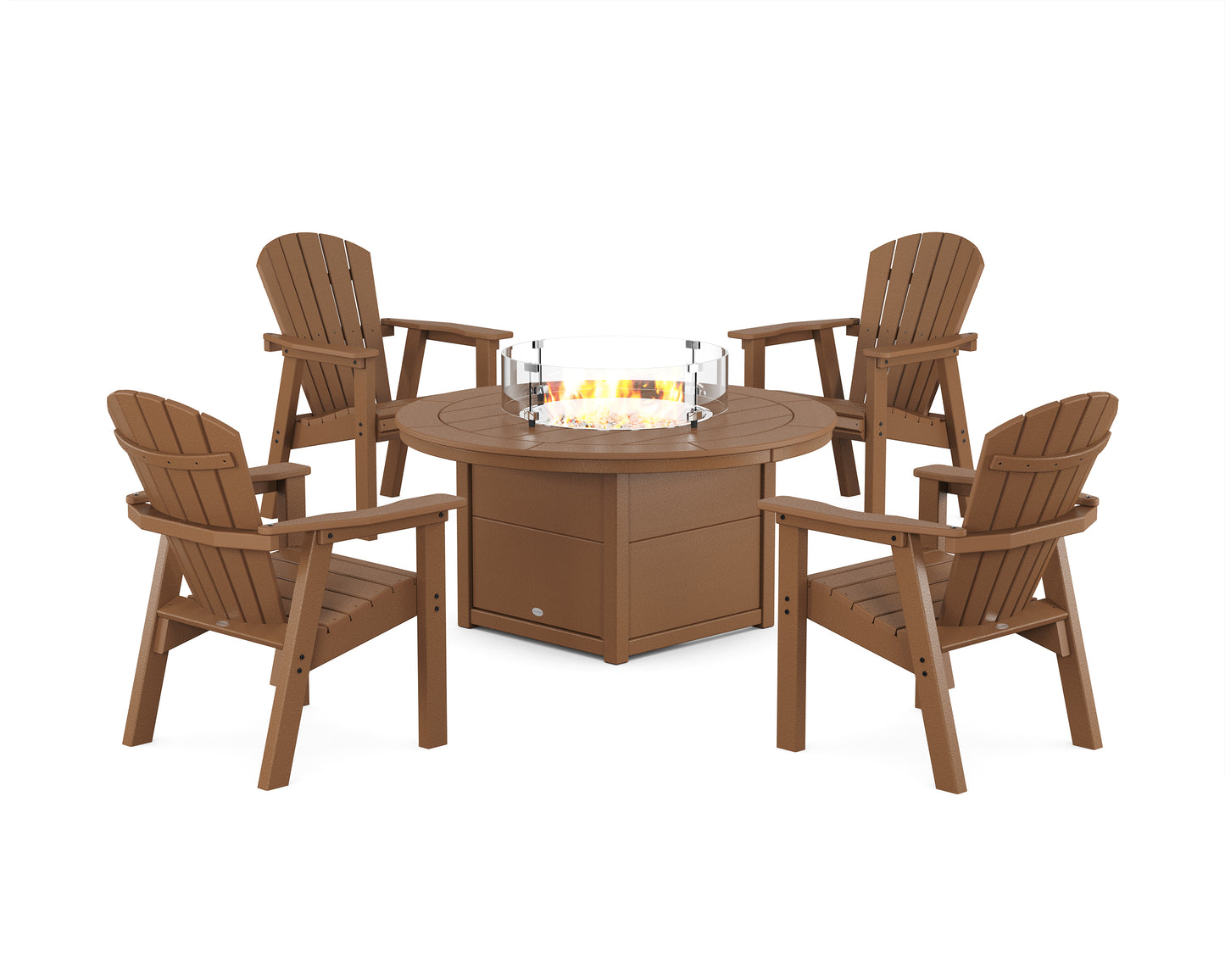 Seashell 4-Piece Upright Adirondack Conversation Set with Fire Pit Table