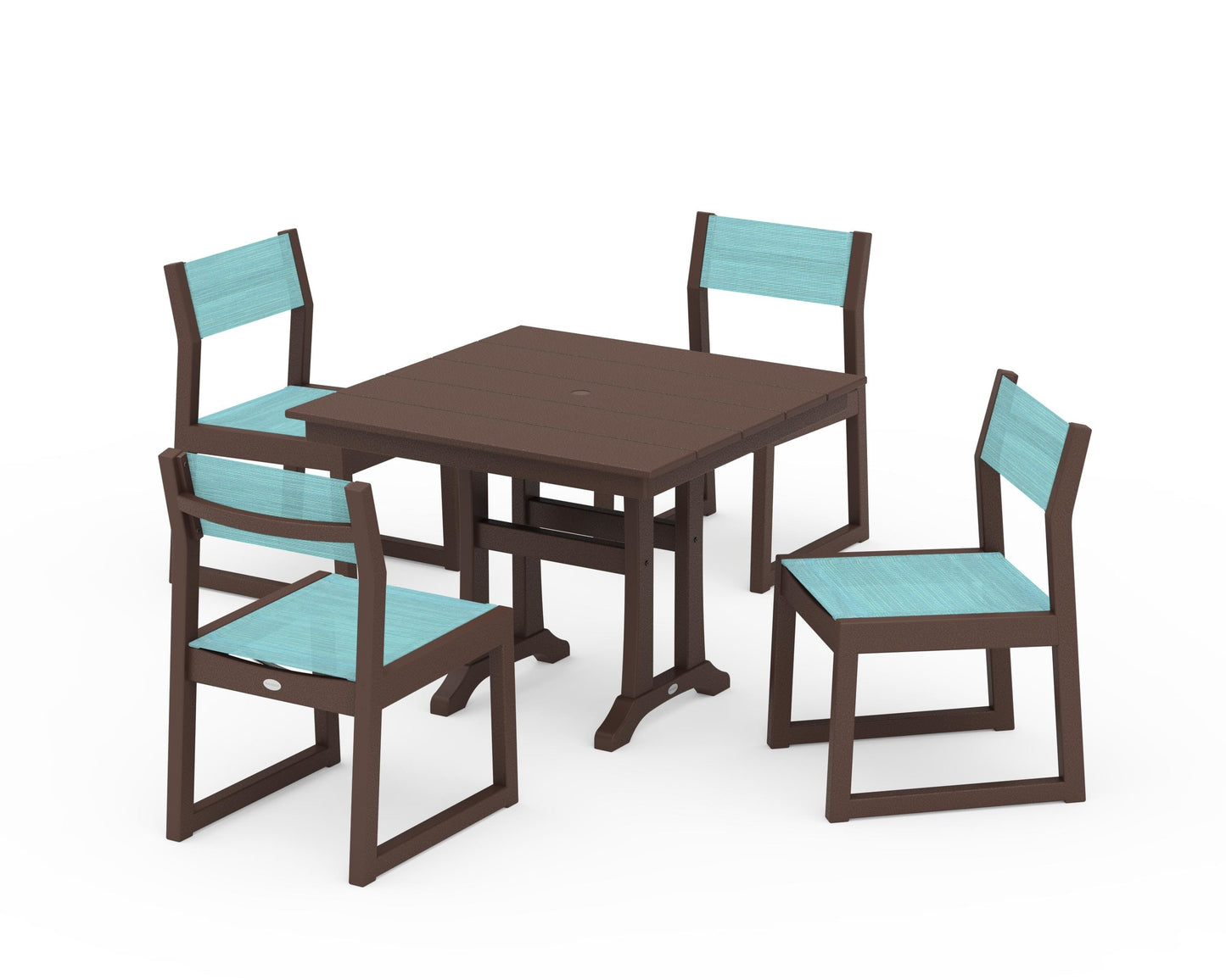 EDGE Sling 5-Piece Farmhouse Trestle Side Chair Dining Set