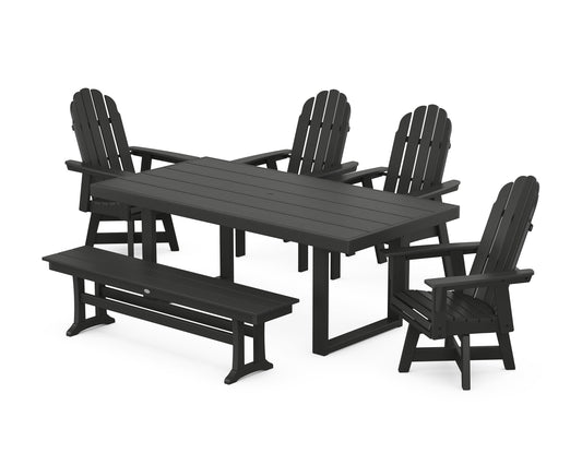 Vineyard Curveback Adirondack Swivel Chair 6-Piece Dining Set with Bench