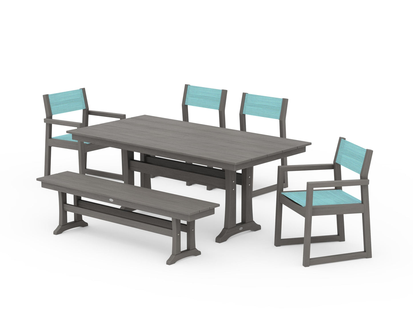 EDGE Sling 6-Piece Farmhouse Dining Set With Trestle Legs