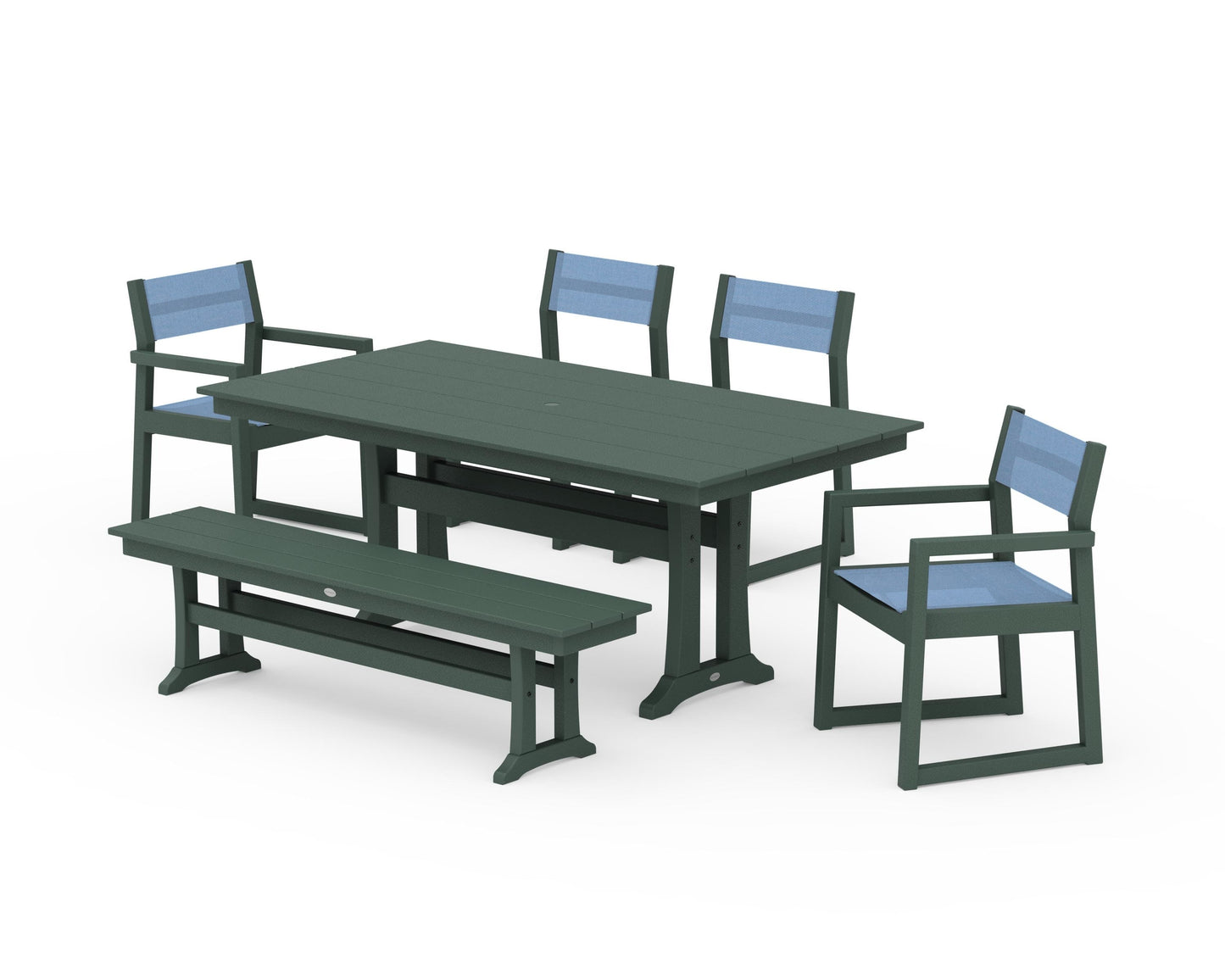 EDGE Sling 6-Piece Farmhouse Dining Set With Trestle Legs