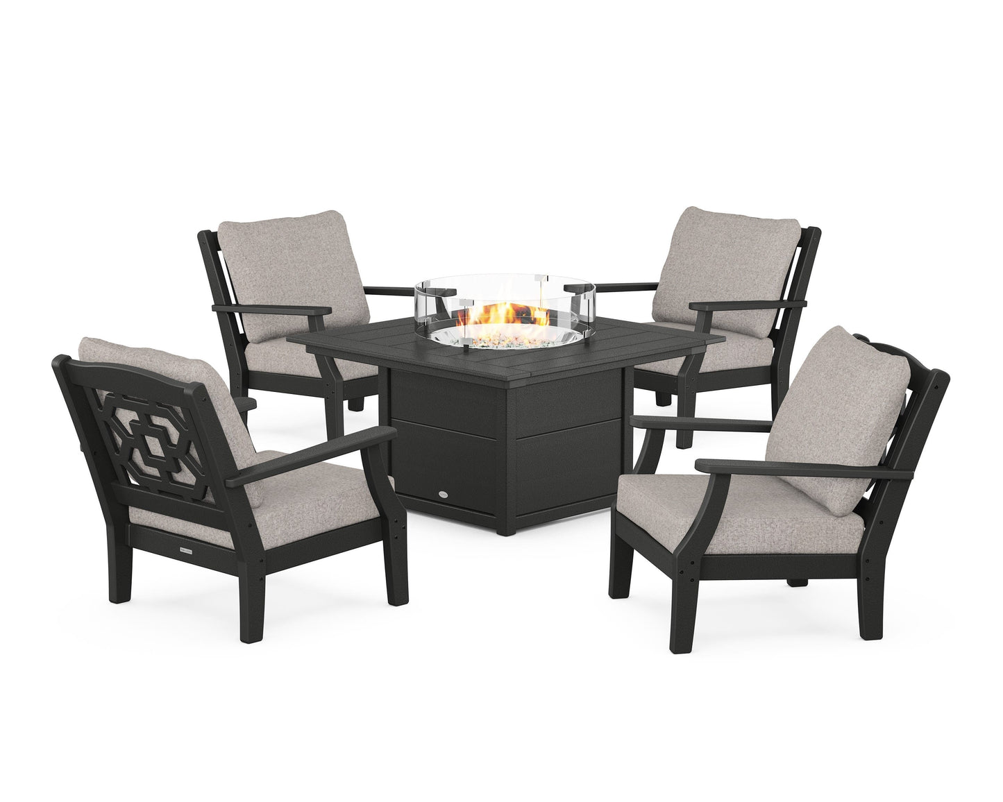 Chinoiserie 5-Piece Deep Seating Set with Fire Pit Table