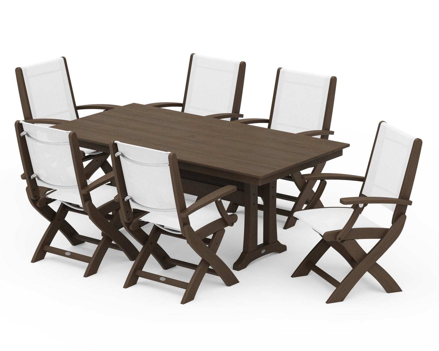 Coastal Folding Arm Chair 7-Piece Farmhouse Dining Set with Trestle Legs