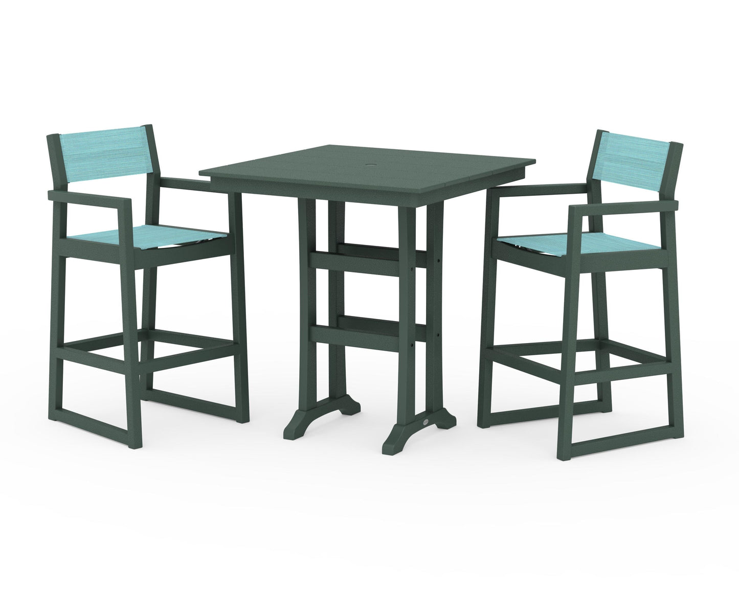 EDGE Sling Arm Chair 3-Piece Farmhouse Bar Set with Trestle Legs