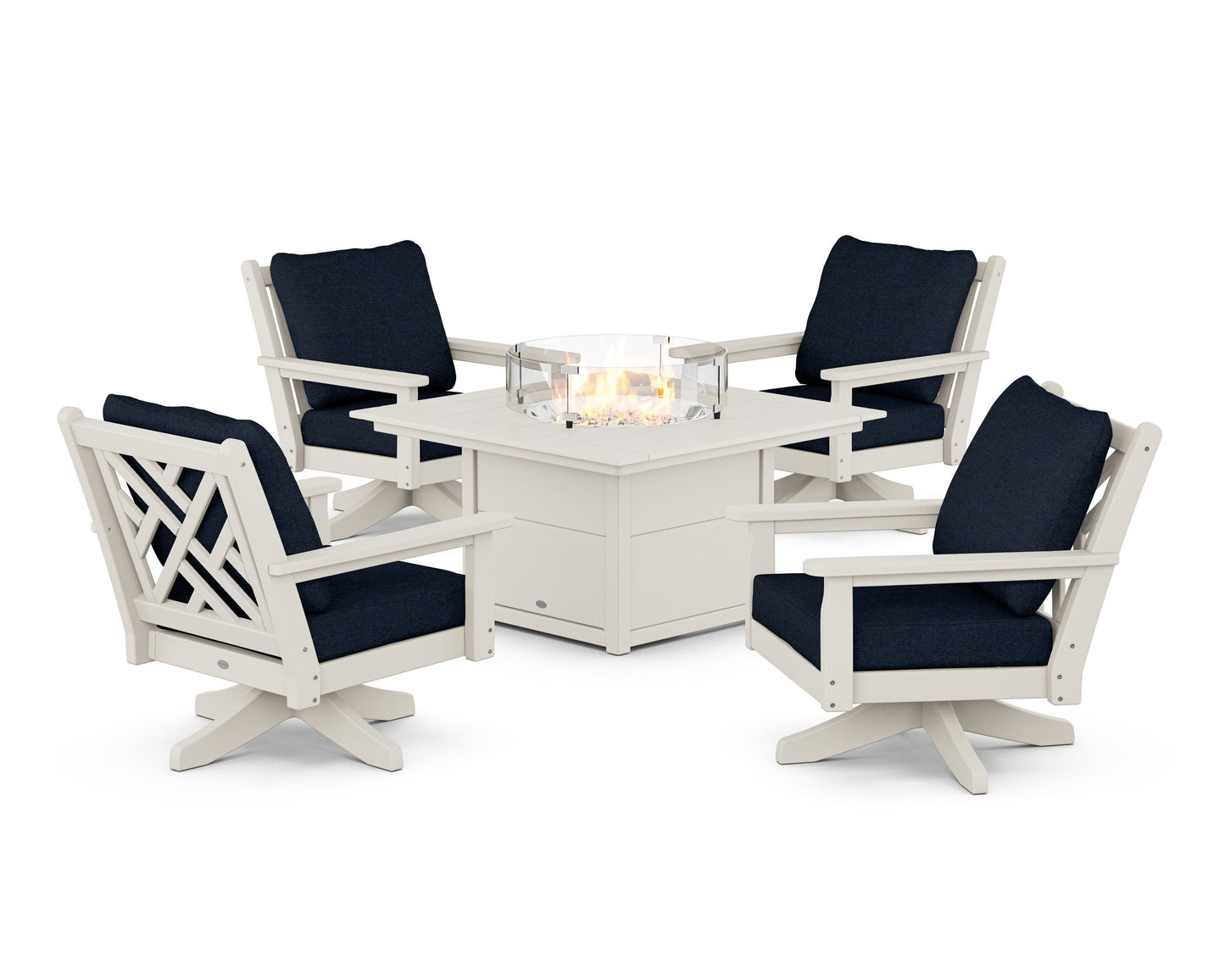 Chippendale 5-Piece Deep Seating Swivel Conversation Set with Fire Pit Table