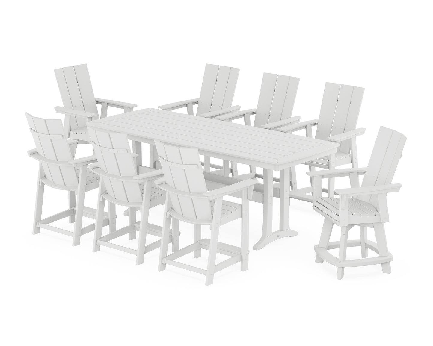 Modern Curveback Adirondack Swivel 9-Piece Counter Set with Trestle Legs