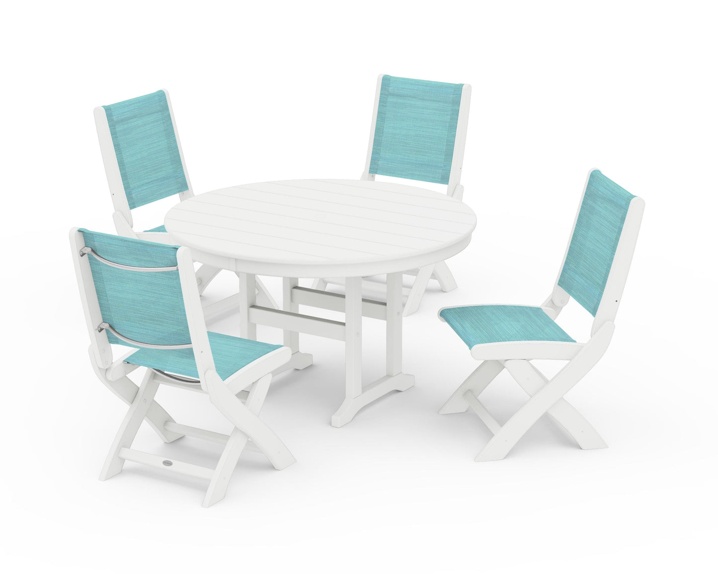 Coastal Folding Side Chair 5-Piece Round Dining Set