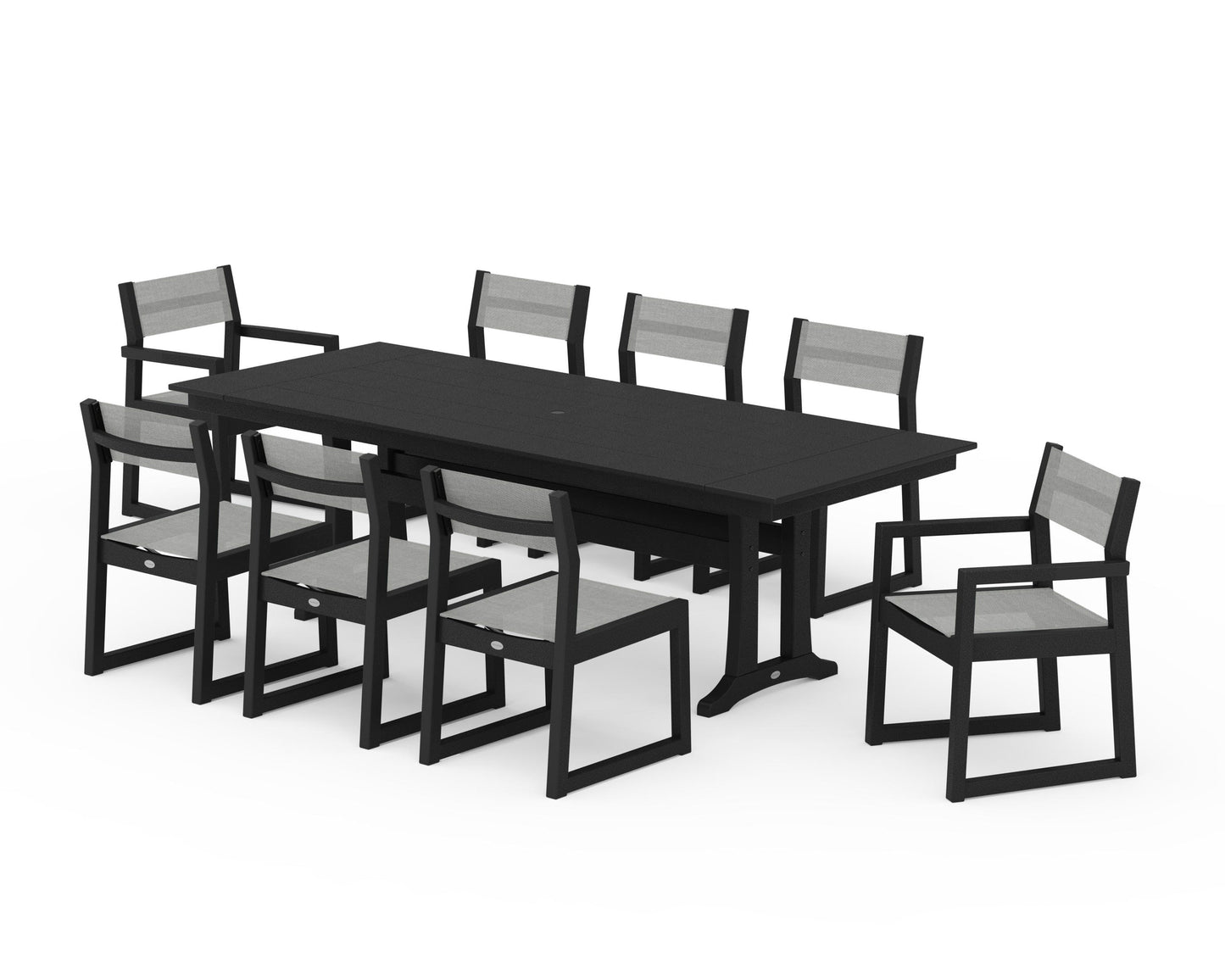 EDGE Sling 9-Piece Farmhouse Trestle Dining Set