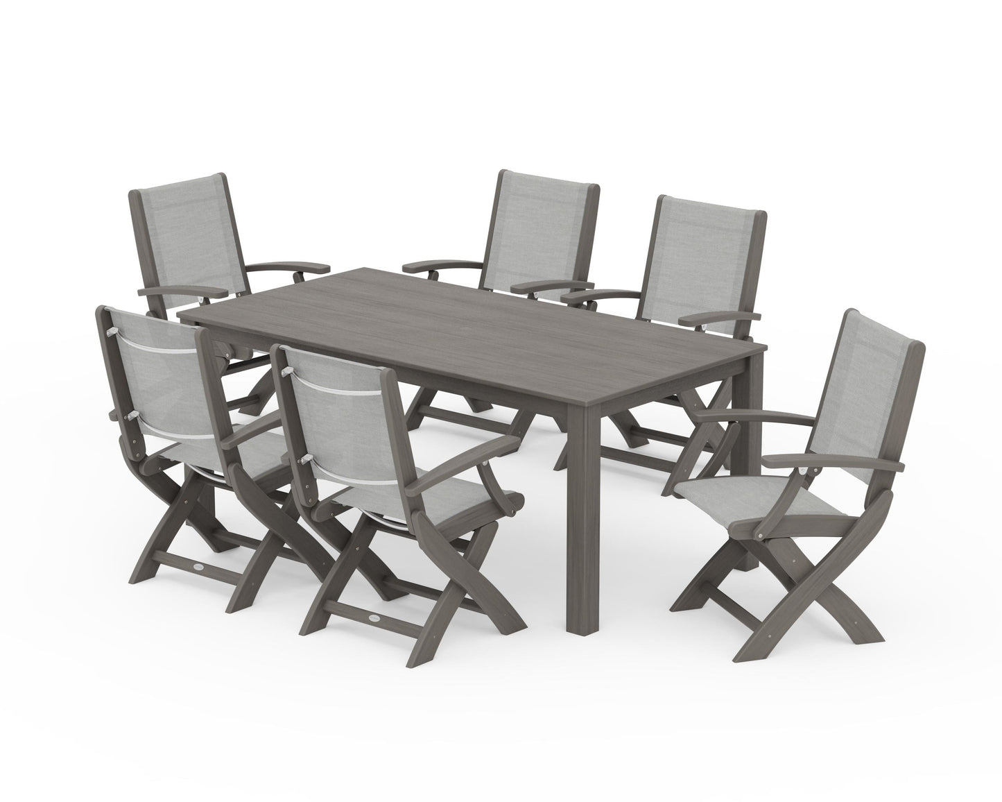 Coastal Folding Chair 7-Piece Parsons Dining Set